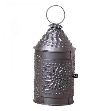 Moroccan Tin Punch Lantern Blue Glass Lamp Candle Holder Black Hang Or Table 10” 