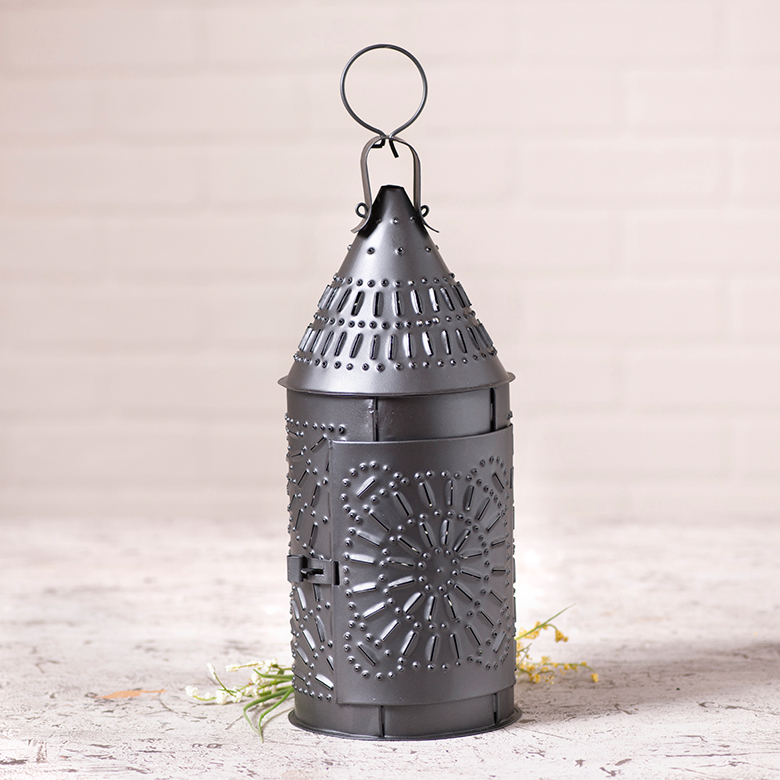 Irvins Tinware: 15-Inch Primitive Lantern in Smokey Black