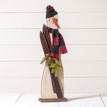 25-Inch Wooden Snowman with Skis