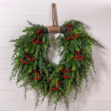 28-Inch Pine, Cedar and Berries Hanging Wreath