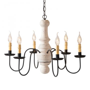 6-Arm Maple Glenn Wood Chandelier in Americana Vintage White