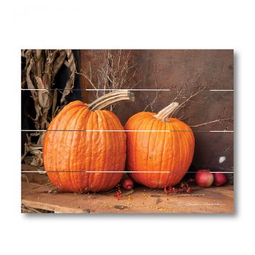 Two Pumpkins - Rusty Metal Pallet Art 9.25 x 11.75-Inches