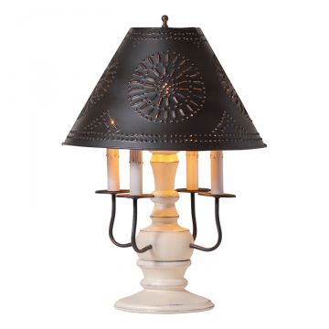 Cedar Creek Wood Table Lamp in Rustic White with Metal Tapered Shade