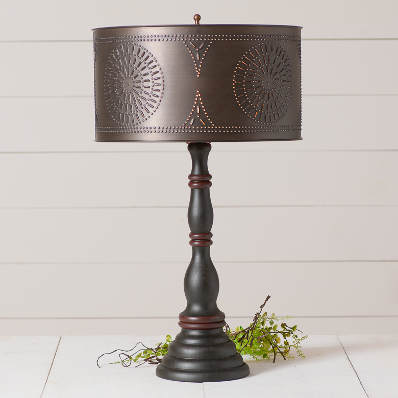 Davenport Table Lamp in Rustic Black with Metal Drum Shade