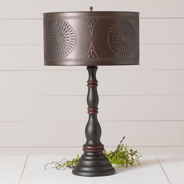 Davenport Table Lamp in Rustic Black with Metal Drum Shade