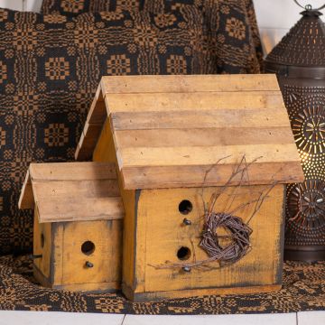 Mustard Wooden Birdhouse with inlaw suite