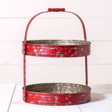 Red Distressed Two Tier Tray