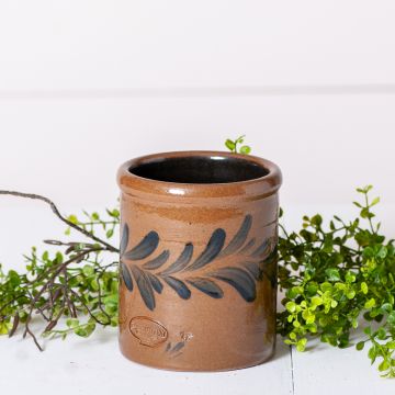 Salt-Glazed 1 Quart Crock with blue design