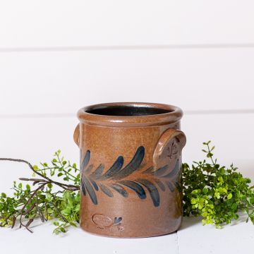 Salt-Glazed 2 Quart Crock with blue design