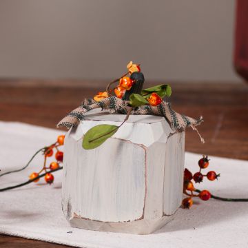 Short Thin Wooden Pumpkin in White