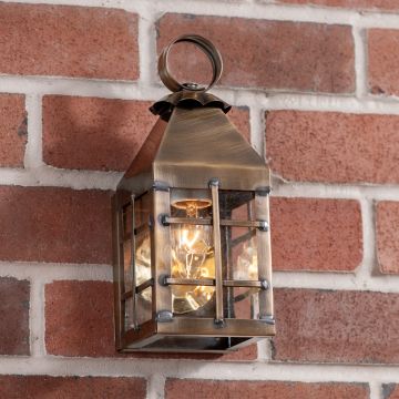 Small Barn Outdoor Wall Light in Solid Weathered Brass - 1 Light