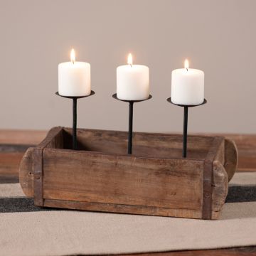 Vintage Wooden Brick Mold with Raised Candle Holders
