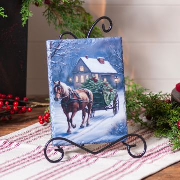 Winter Horse and Cart Slate and Easel