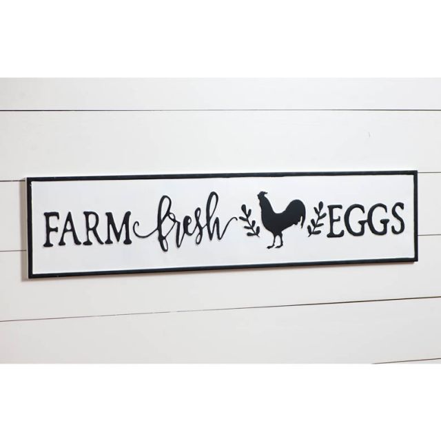 Metal Farm Fresh Eggs Sign Vintage Farmhouse Style Embossed Fixer Upper Sign