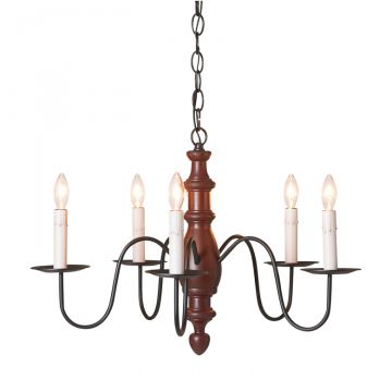 5-Arm Country Inn Wood Chandelier in Rustic Red