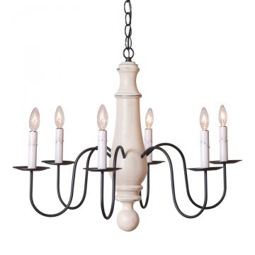 6-Arm Large Norfolk Wood Chandelier in Rustic White