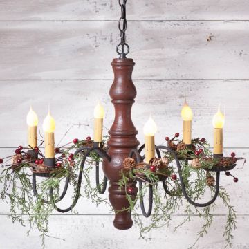 6-Arm Gettysburg Wood Chandelier in Americana Red