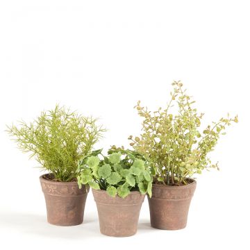 Mini Herb Pots with silk greens set of 3