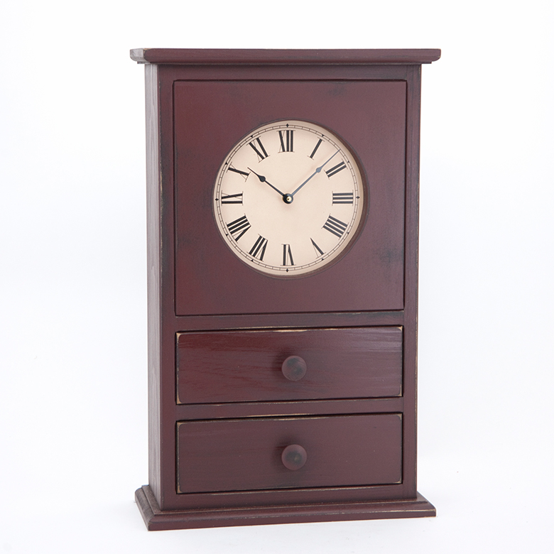 Irvin's Tinware Two Drawer Clock in Red