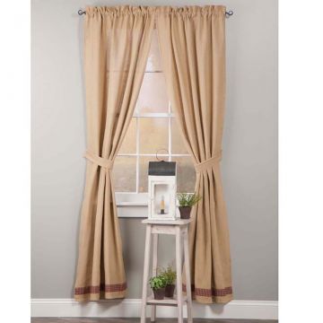 Burlap and Check 84-Inch Unlined Panel Set in Wine