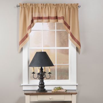 Burlap and Check Unlined 36-Inch Swag Curtain in Wine