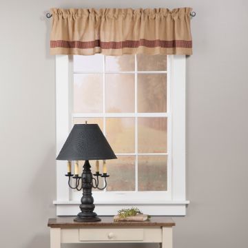 Burlap and Check Unlined Valance in Wine