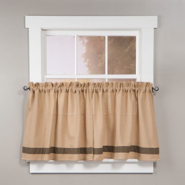 Irvin S Tinware Burlap And Check Unlined 24 Inch Tier Curtains In Check Unlined 24 Inch Tier Curtains