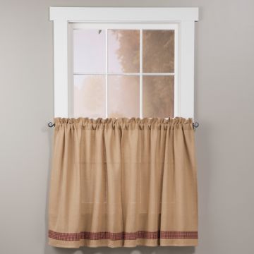 Burlap and Check Unlined 36-Inch Tier Curtains in Wine