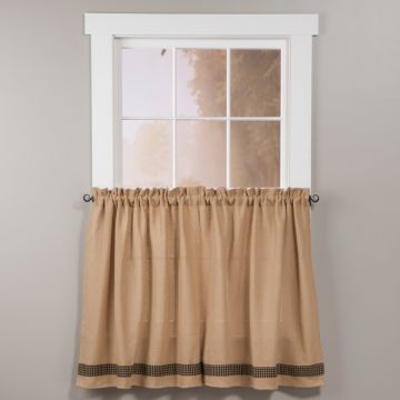 Burlap and Check Unlined 36-Inch Tier Curtains in Black