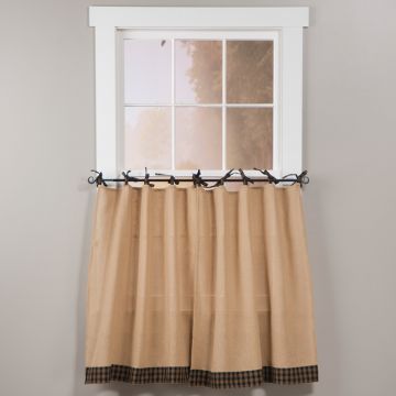 Country Primitive Style Burlap And Tie Sturbridge Black Curtains