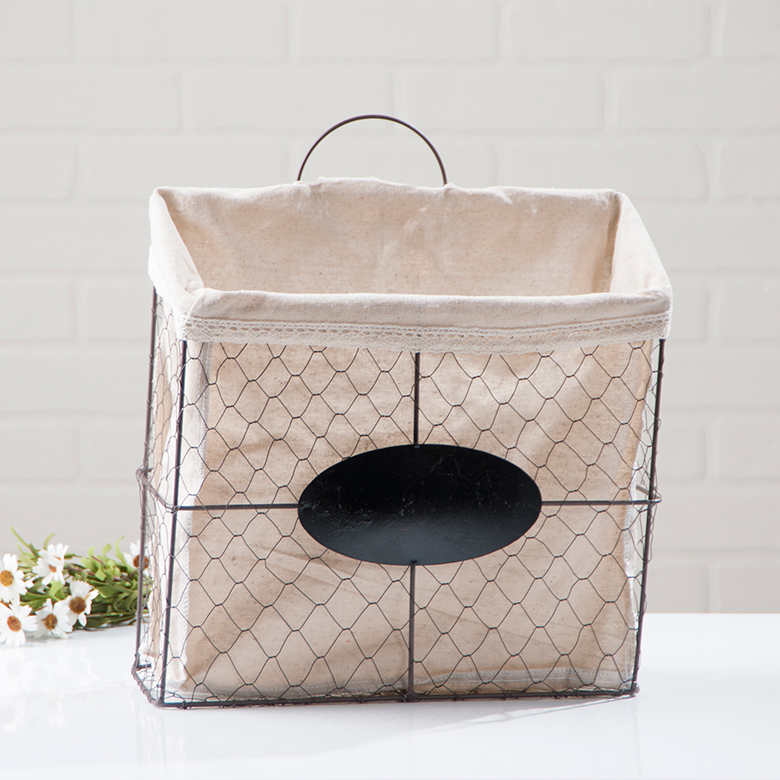 Irvin's Tinware Wire Mesh Wall Basket with cloth liner