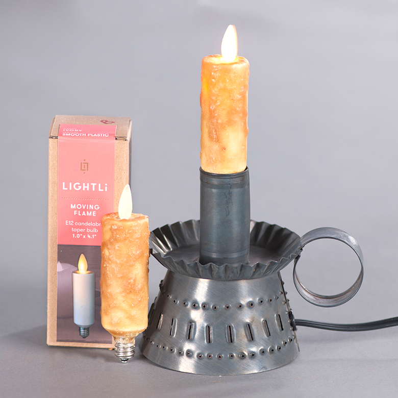 Electric Moving Flame Taper Candle in Mustard Irvin's Tinware