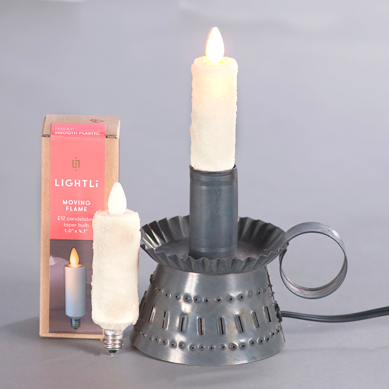 Irvin's Tinware Electric Moving Flame Taper Candle in Ivory