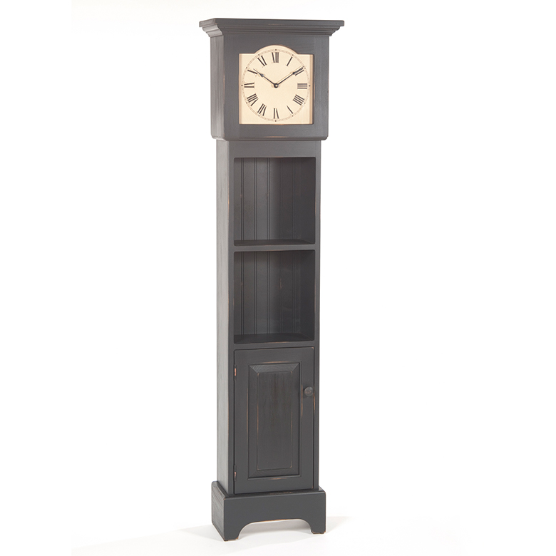 Grandfather Clock with Shelves in Black Irvin's Tinware