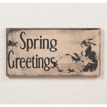 Spring Greetings Sign with bunnies