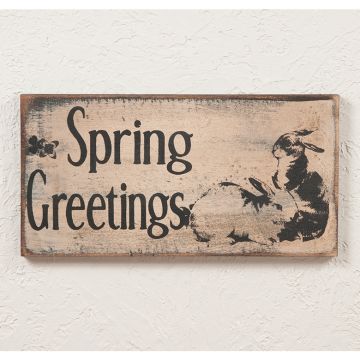 Spring Greetings Sign with bunnies