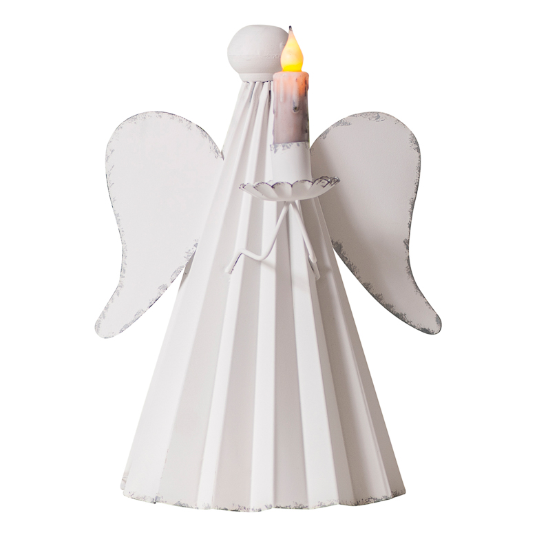 Angel Candle Holder in Rustic White