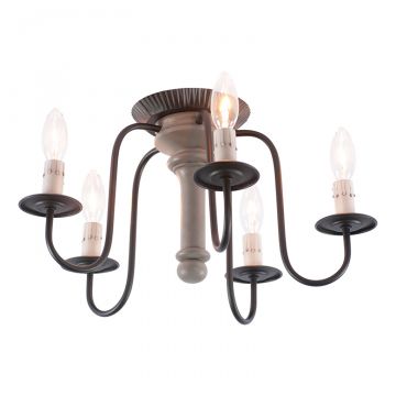 5-Light  Berkshire Semi-Flush Mount Wood Ceiling Light in Earl Gray