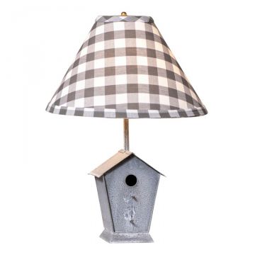 Birdhouse Lamp with Gray Check Shade