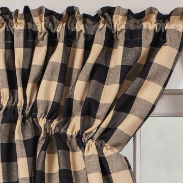 Black and Tan Check 63-Inch Lined Prairie Swag Set