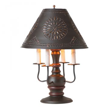 Cedar Creek Wood Table Lamp in Rustic Black with Metal Tapered Shade