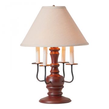 Cedar Creek Wood Table Lamp in Rustic Red with Ivory Linen Shade