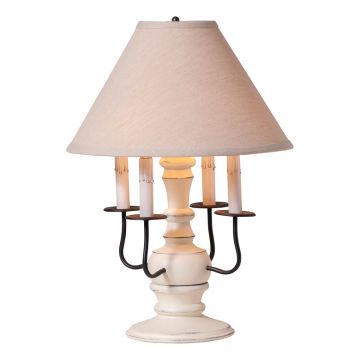 Cedar Creek Wood Table Lamp in Rustic White with Ivory Linen Shade