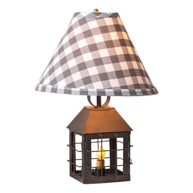 Irvins Tinware Colonial Lantern Lamp with Gray Check Shade
