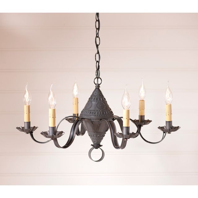 Irvin S Tinware Concord Chandelier In Blackened Punched Tin 6 Light