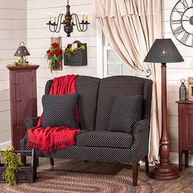 Shop this Room - Farmhouse Settee in Snowflake Black Mustard