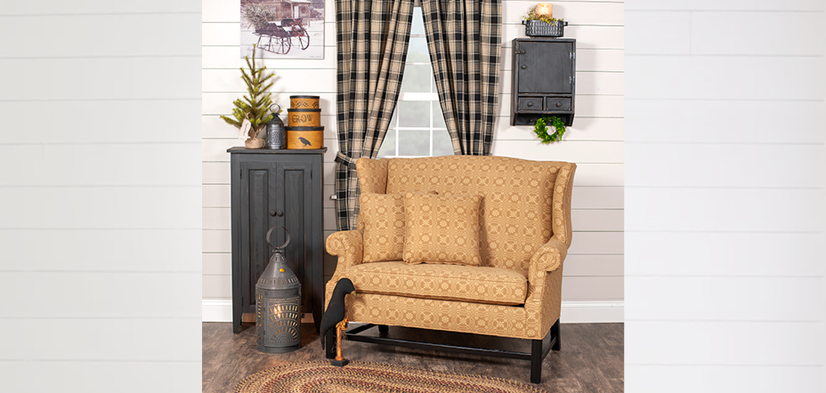 Shop this Room - Wingback Settee in Lover's Lane Mustard Ecru