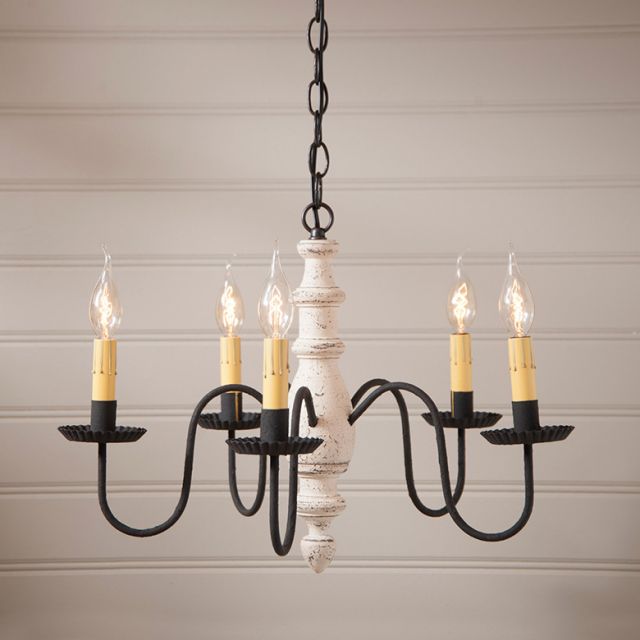 Country Tinware Large Five-Arm Primitive Metal Chandelier in Textured Black 