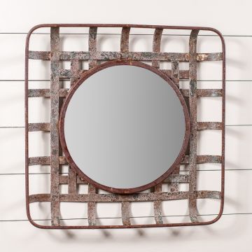 Metal Tobacco Basket Wall Mirror