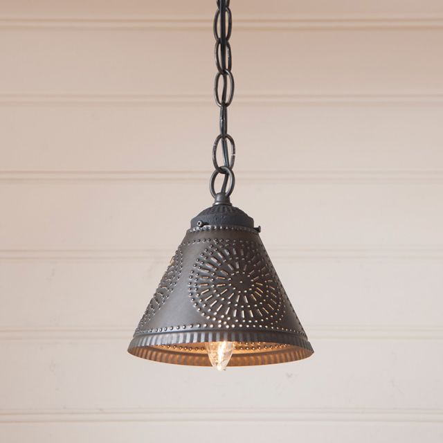 Crestwood Shade Light Pendant in Kettle Black Punched Tin 